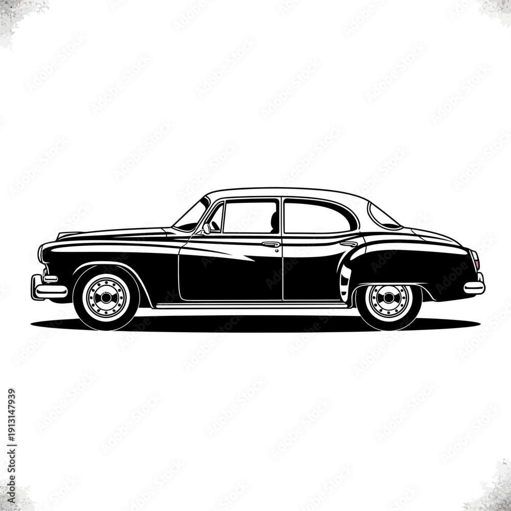 Obraz premium Vintage Black Sedan Car Illustration.