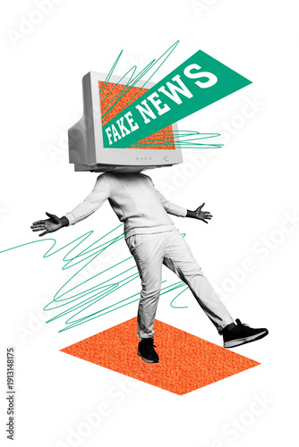 Εκτύπωση καμβά Vertical photo collage of anonym human instead head fake pc monitor screen braki