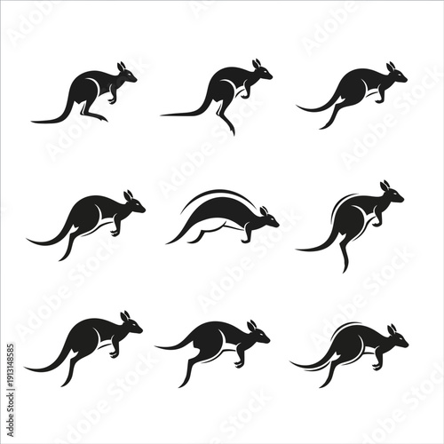 Set of Kangaroo Silhouettes in Various Poses.