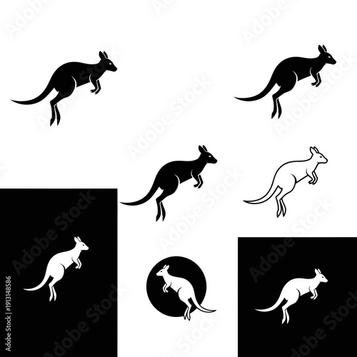 Set of Kangaroo Silhouettes and Icons.