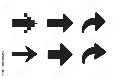 Collection of black pixelated and solid arrow icons in various directions