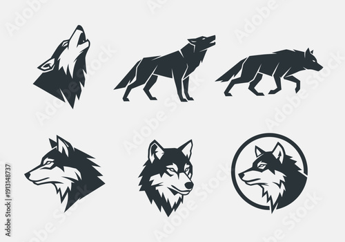 Set of Wolf Silhouettes and Icons.