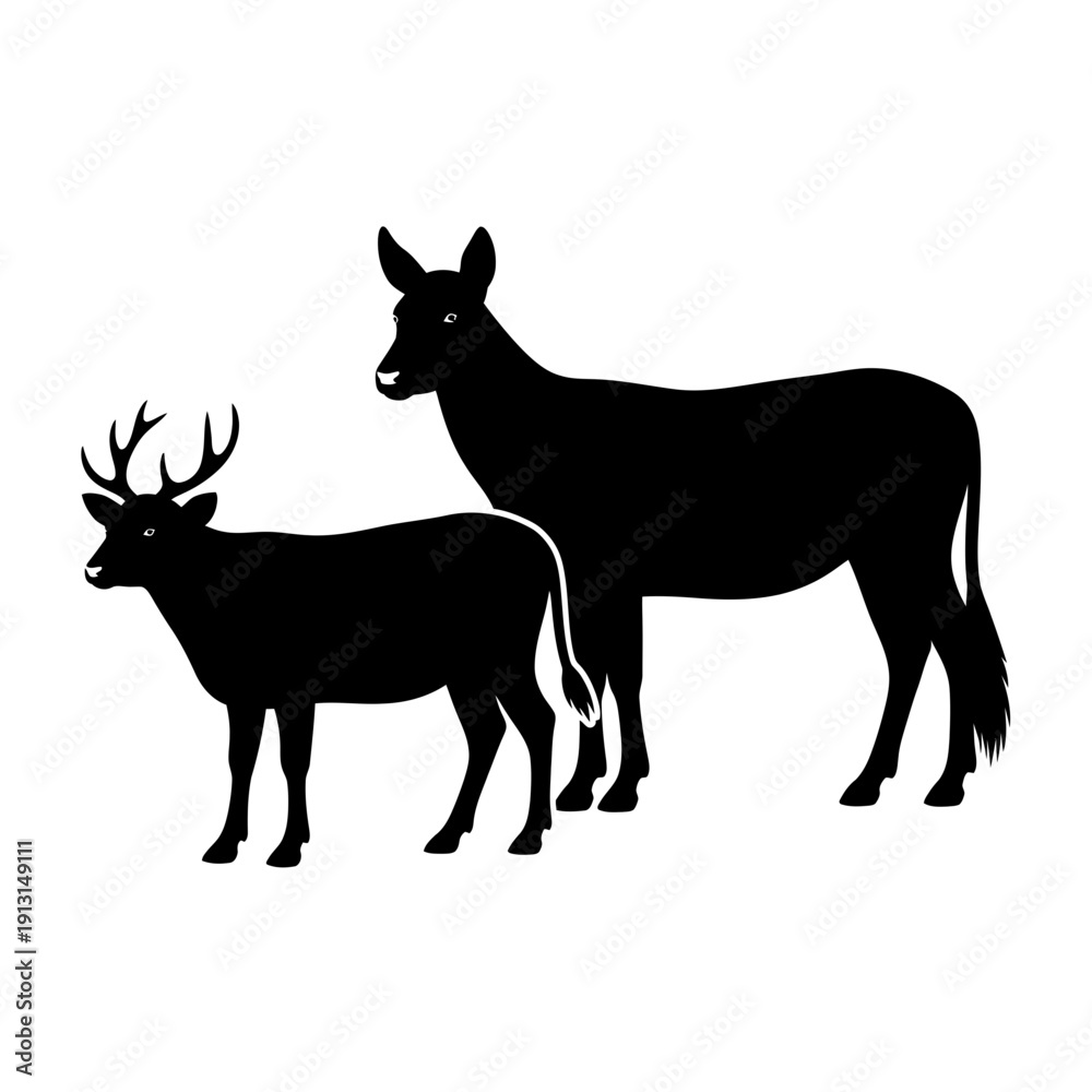 Fototapeta premium Silhouette of a Deer and a Doe.