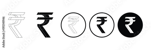 Indian Rupee Currency Symbol Icon – Minimal Line Art Vector, Black Stroke, Isolated on White Background (EPS 10)