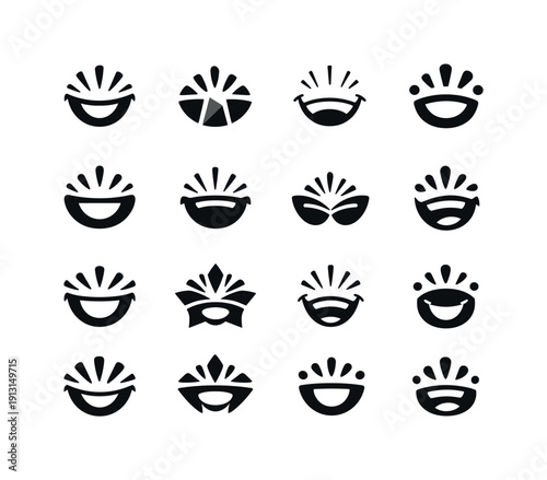 laugh-out-loud moment. Icon set. Set Logo of laugh-out-loud moment: joy burst symbol. harmonious logo variations of the same emblematic
