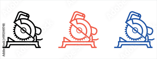 Professional Power Miter Saw Vector Icons for Woodworking and Construction.
