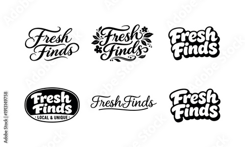 Creative Lettering Grid. Fresh finds lettering. Set lettering. harmonious lettering variations of the same emblematic concept, each with different artistic