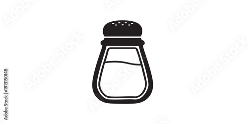 Salt shaker icon, flat black and white, minimal vector, silhouette, isolated, simple design, centered composition