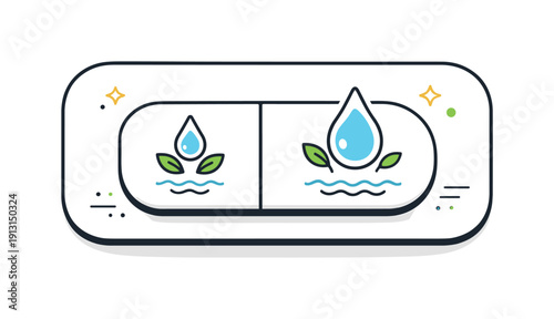 Dual flush button design. Editorial close-up of two flush buttons with different sizes, clearly showing water-saving choice, gentle abstract