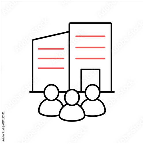 icon an enterprise corporation with building and team of people, isolated against a clean background.