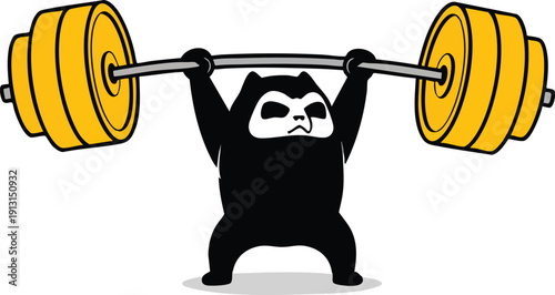 Panda lifting heavy barbell with yellow plates