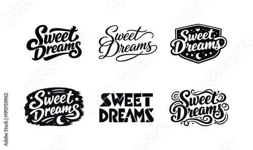 classic aesthetic typography. Set lettering. harmonious lettering variations of the same emblematic concept, each with different artistic