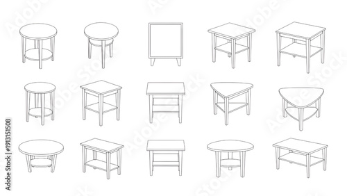 Compact End and Corner Tables Top View Vector Set – Modern Furniture Collection Illustration