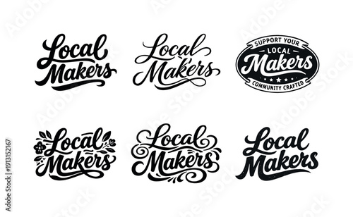 Creative Lettering Grid. Local makers lettering. Set lettering. harmonious lettering variations of the same emblematic concept, each with different artistic