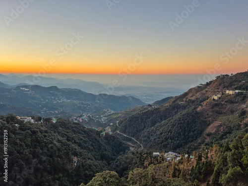 Hills of Mussoorie with Winter Line in Uttarakhand. Mussoorie is a hill station in the Dehradun district of the Indian state of Uttarakhand. Landour aerial view of Mussoorie 