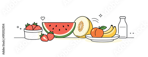 Minimalist Summer Fruits. Summer fruits on the kitchen counter