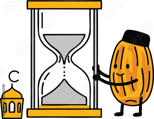 Pumpkin Character and Hourglass in Halloween Theme