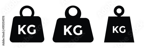 Weight and Kilogram Icon Set, Kettlebell and Dumbbell Symbols in Black and White Flat Vector Design for Measurement and Load Concepts