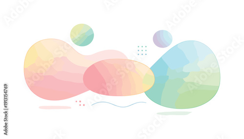 Soft gradient mesh spring palette. A minimal abstract scene with floating rounded shapes softly blending into each other through mesh