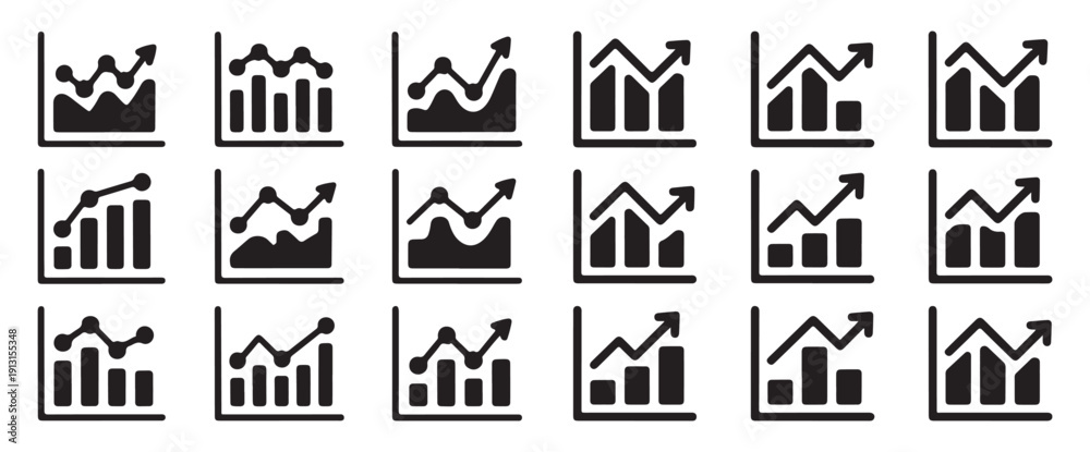 Fototapeta premium Financial Growth Bar Chart Icons Set. Business Analytics and Upward Trend Graph Vector Collection. Vector illustration eps 10