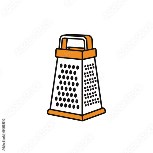 Kitchen grater with handle, metal food grater utensil, two color vector illustration