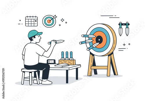 Unusual hobbies and extreme sports. Indoor scene of a person training for a niche sport, using simple tools and focused repetition. Quiet