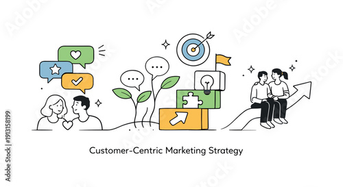 Customer-centric marketing strategy. Marketing ideas grow directly from customer voices, visualized as comments transforming into strategy