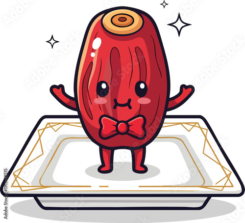 Cartoon Fist Pumping Raisin on a Tray with Bow Tie