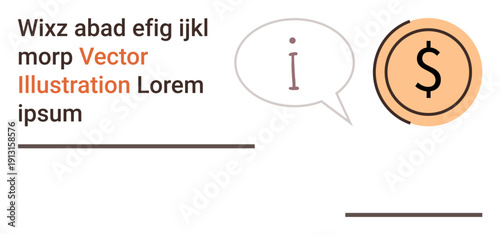 Financial services, business tips, economic advice, educational materials, marketing content, presentations. Speech bubble with an i icon and dollar symbol. Financial services and business tips