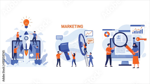 Programmers writing software and coding scripts for applications and projects. Vector illustration of IT and digital technology concepts