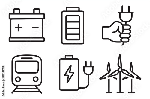 Line art icons depicting various energy sources and power systems