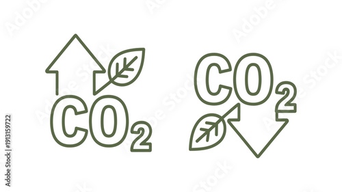 Carbon dioxide CO2 with leaf and upward arrow icon for green energy and eco friendly concept outline vector