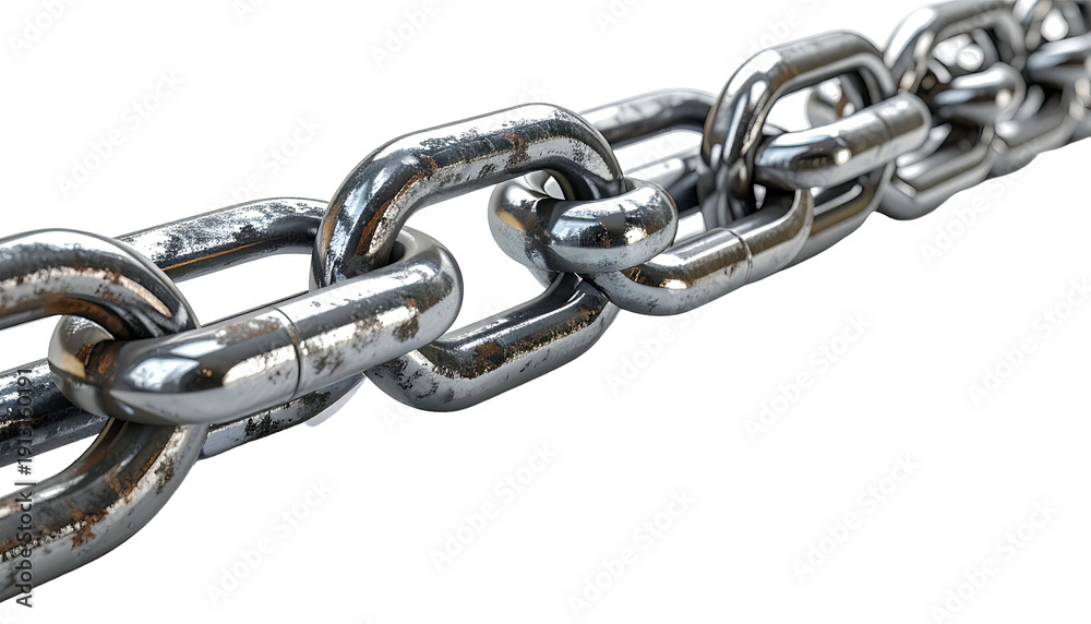 Fototapeta premium Close-up of a weathered metal chain with links intertwined against black
