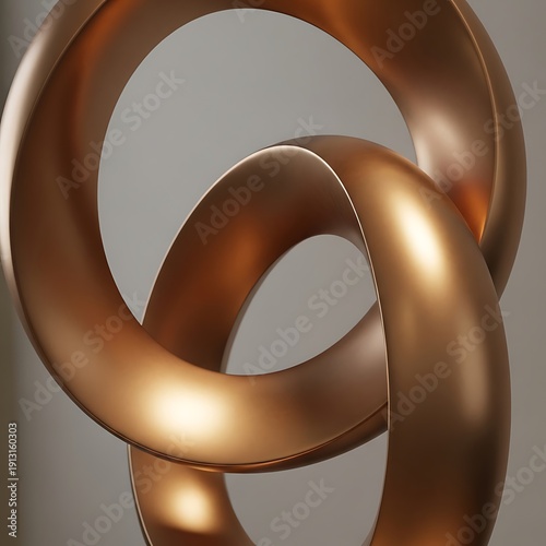 Close-up view of interconnected, fluid bronze metallic abstract shapes with a reflective surface, symbolizing unity and modern design aesthetics in a sophisticated composition