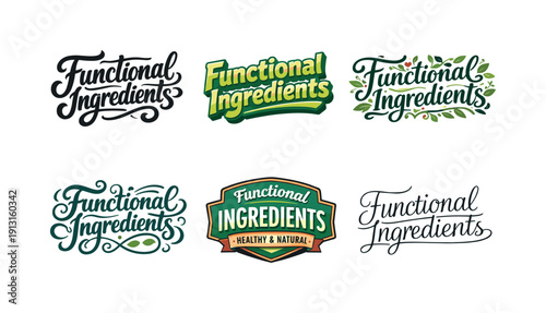 Image Generation. Functional ingredients. Set lettering. harmonious lettering variations of the same emblematic concept, each with different artistic