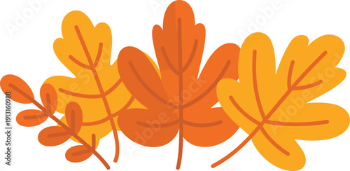 Autumn Fall Leaves Border with Maple and Oak Foliage for Seasonal Design, Thanksgiving Decoration, Warm Nature Flat Vector Illustration