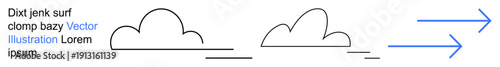 Cloud storage, digital connectivity, data transfer, cloud services, technology infrastructure, networking. Outline of clouds and arrows. Cloud storage and digital connectivity concepts