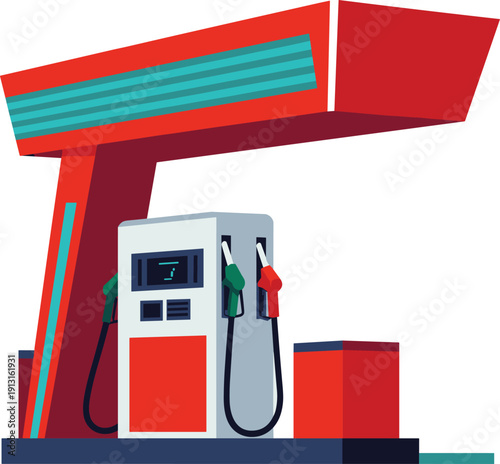 Modern gas station with fuel pumps, energy supply concept, petrol service, transportation refueling, oil industry illustration isolated on light background