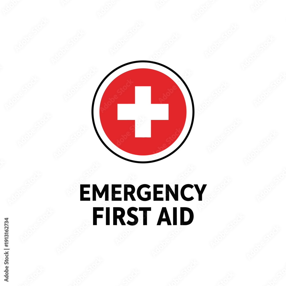 Fototapeta premium Emergency First Aid Symbol - Red Cross Logo with Text