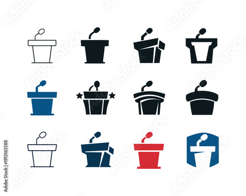 Wallpaper Mural Image Generation. Political speeches. Icon set. Set Logo of Political speeches: podium with microphone. harmonious logo variations of the same emblematic Torontodigital.ca