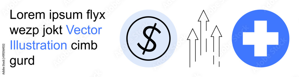 Obraz premium Economic progress, healthcare growth, financial investment, business success, medical innovation, saving growth. Dollar symbol, arrows and medical cross. Economic progress and healthcare growth
