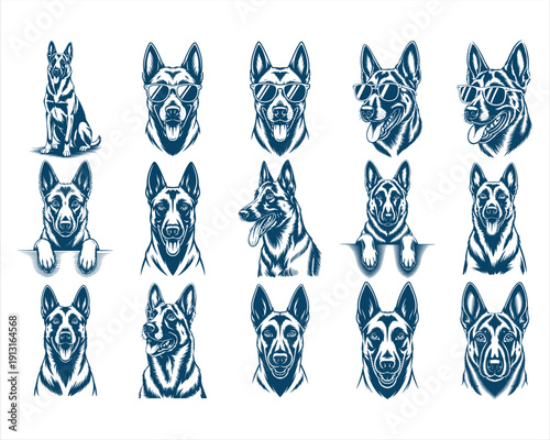 German Shepherd Style Dog Silhouette Vector Collection