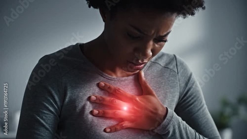 Woman experiences severe chest discomfort pain health condition