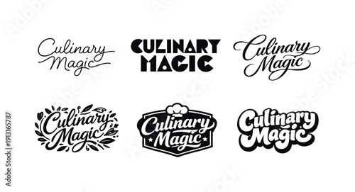 Culinary magic lettering. Set lettering. harmonious lettering variations of the same emblematic concept, each with different artistic