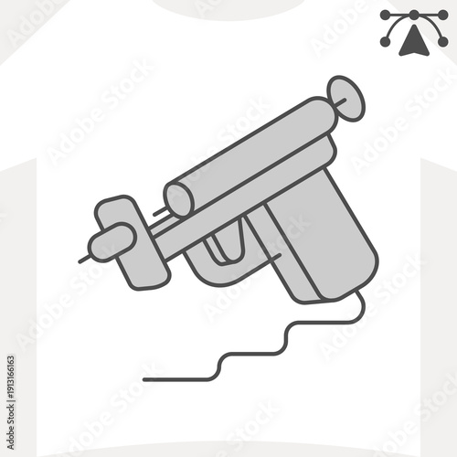 Tattoo artist gun with needle and cord isometric icon, instrument concept. Vector graphics. Pistol gun for skin tattoo sign and editable stroke, outline style icon for mobile or web design.