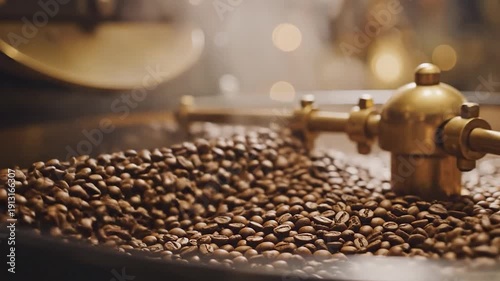 Coffee beans roasting in industrial machine production process