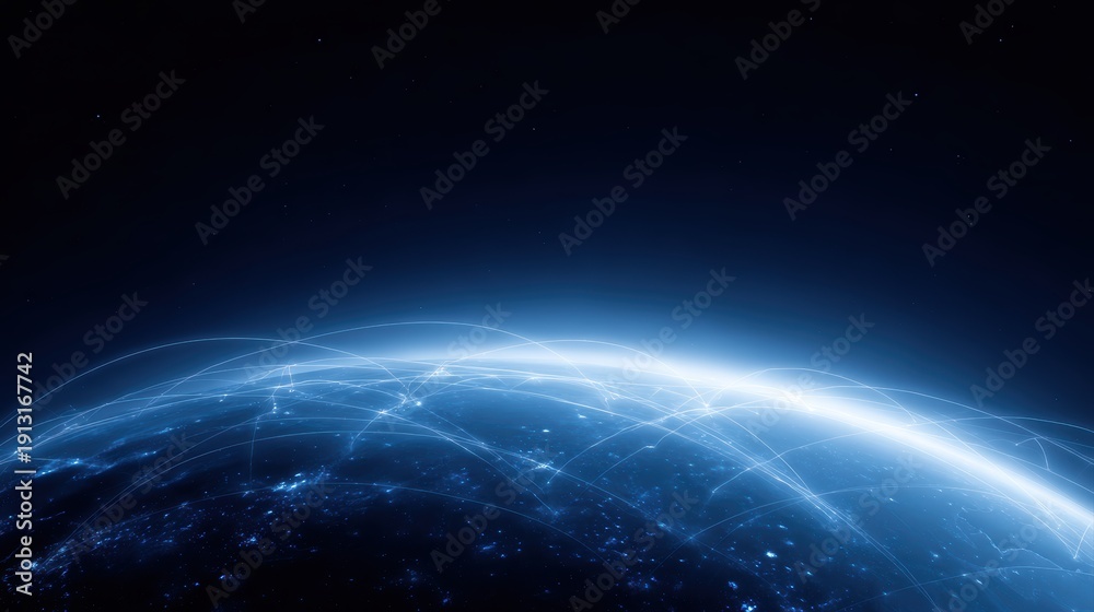 Obraz premium Global internet communication network over earth, telecommunication and data transfer