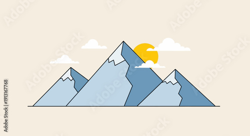 mountain peaks at sunrise with clouds.