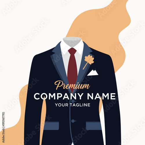 Formal Business Suit with Red Tie and Boutonniere.