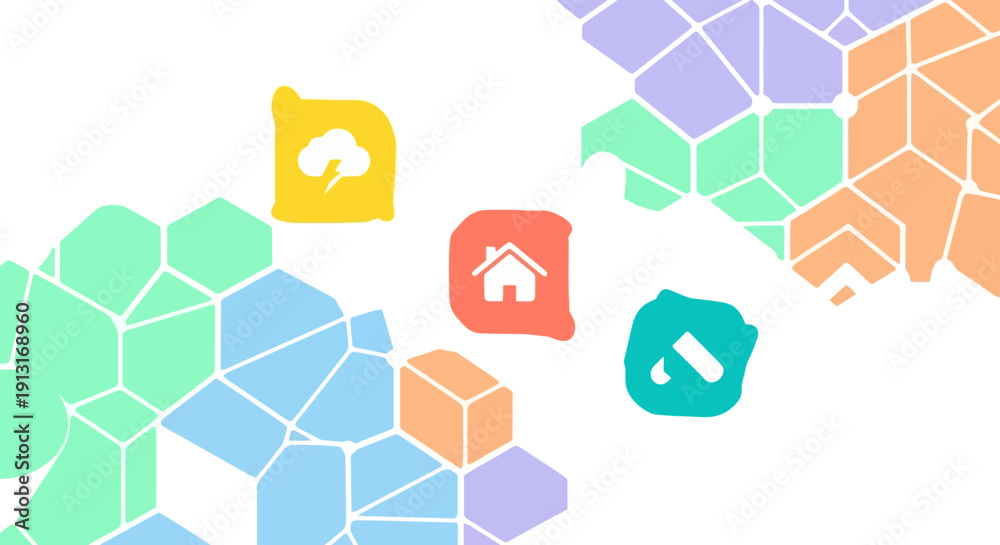 Obraz premium Hexagonal network with icons for home cloud and security.